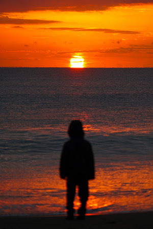 The first sunrise on the Arahama coast. Shooting Location: Sendai, Miyagi Prefectureの写真素材