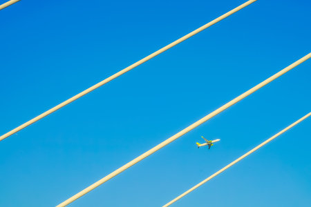 Passenger aircraft silhouettes and sky. Shooting Location: Ota -ku, Tokyo
