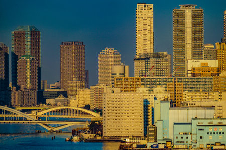 A group of tower apartments in Chuo -ku, Tokyo. Shooting Location: Chuo -ku, Tokyo