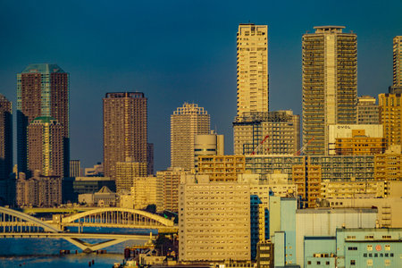 A group of tower apartments in Chuo -ku, Tokyo. Shooting Location: Chuo -ku, Tokyo
