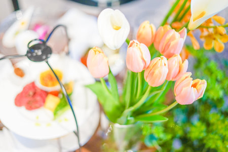 Pink tulips and sunny sky. Shooting Location: Naka -ku, Yokohama -shiの写真素材