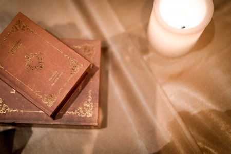 Old book placed on the desk. Shooting Location: Toronto