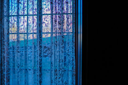 Western -style windows and curtains. Shooting Location: Torontoの写真素材