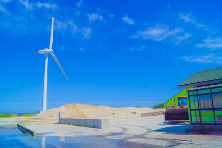 A landscape with wind power (Akita). Shooting Location: Akitaの写真素材