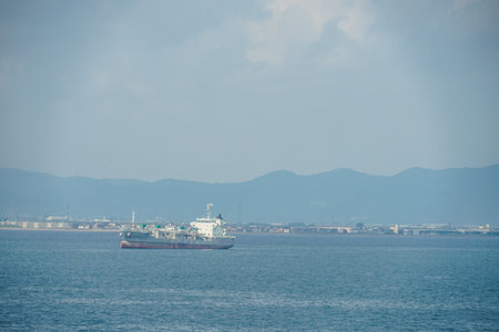Distant view transport ship. Shooting Location: Hokkaido Hakodate Cityの写真素材