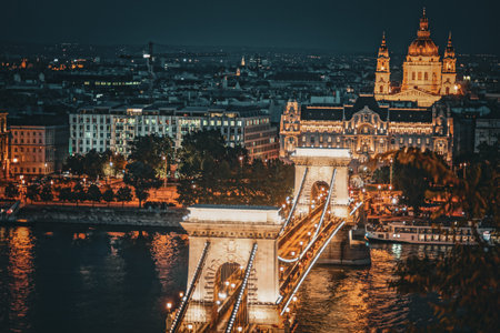 Night view of St. Ishtovan Cathedral. Shooting Location: Hungary, Budapestの写真素材