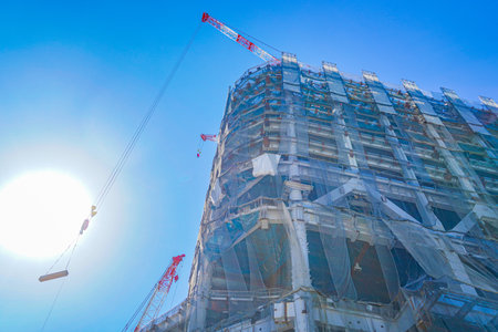 High -rise buildings under construction. Shooting Location: Minato -ku, Tokyoの写真素材