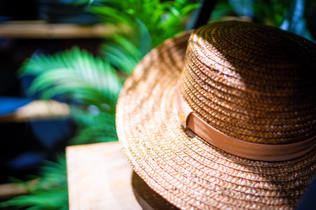 Close -up of straw hat. Shooting Location: Minato -ku, Tokyoの写真素材