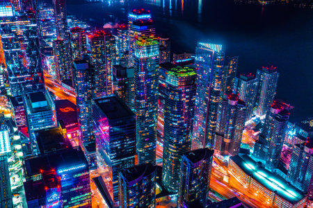 View of Metropolis at night. Shooting Location: Toronto