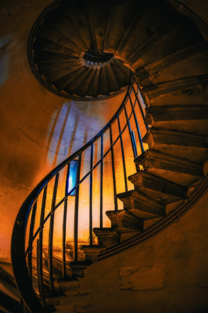 warm spiral staircase. Shooting Location: UK, Londonの写真素材