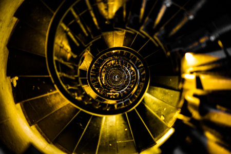 golden spiral staircase. Shooting Location: UK, Londonの写真素材