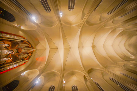 The beauty of the symmetry of the ceiling. Shooting Location: Iceland, Reykjavikの写真素材