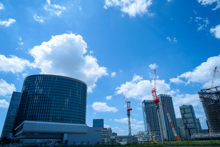 Blue sky and buildings. Shooting Location: Nishi Ward, Yokohama Cityの写真素材