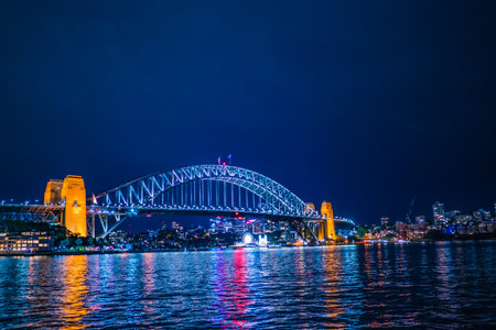 Sydney Harbor Bridge illuminated. Shooting Location: sydney, australiaの写真素材