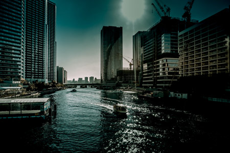 Tokyo canals and buildings. Shooting Location: Chuo Ward, Tokyoの写真素材