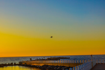 Light and shadow on the pier. Shooting Location: Niigata Prefectureの写真素材