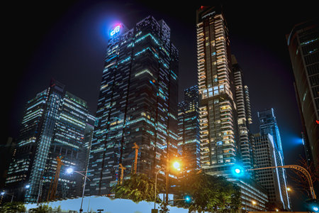 skyscrapers at night. Shooting Location: Singaporeの写真素材