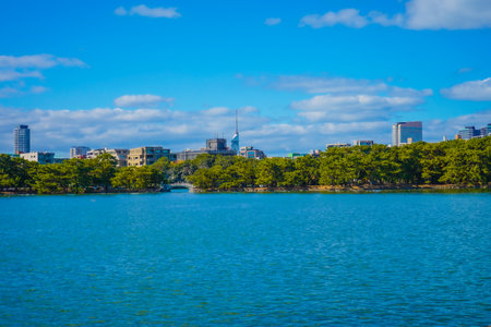 Ohori Park lake view. Shooting Location: Fukuoka prefectureの写真素材