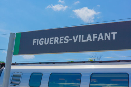 Station sign (Figueres). Shooting Location: Spain, Barcelonaの写真素材