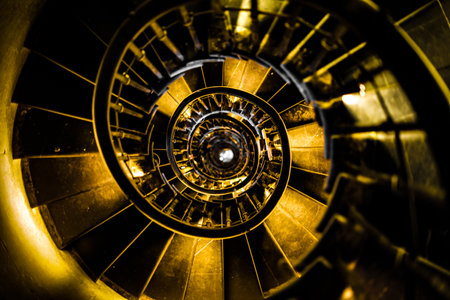 center of spiral staircase. Shooting Location: UK, Londonの写真素材