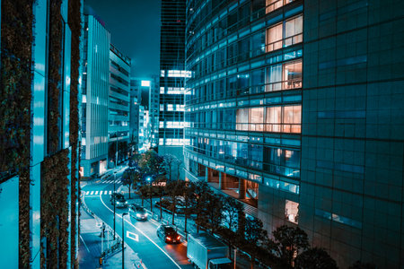 blue night city landscape. Shooting Location: Shibuya Ward, Tokyo