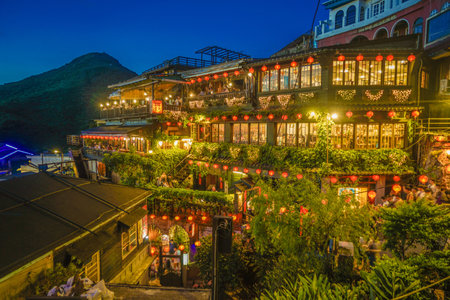 Taiwan night view and lantern buildings. Shooting Location: Taiwan, Taipeiの写真素材