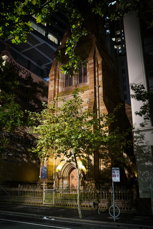 church and cityscape at night. Shooting Location: sydney, australiaの写真素材