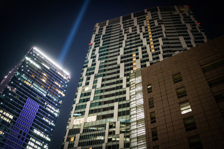 skyscrapers at night. Shooting Location: Shibuya Ward, Tokyo