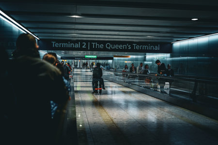Airport moving walkway at a terminal. Shooting Location: UKの写真素材