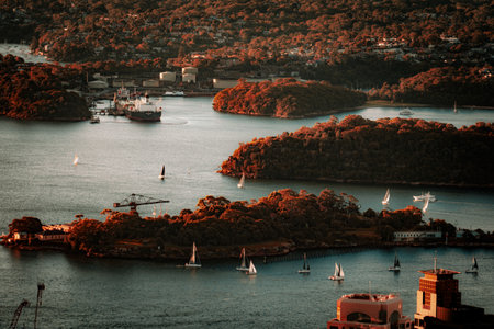 Evening view of the harbor and yachts. Shooting Location: sydney, australiaの写真素材
