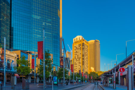modern buildings and sunset. Shooting Location: sydney, australiaの写真素材