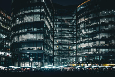 Office building view at night. Shooting Location: UK, Londonの写真素材
