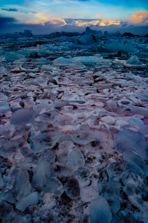Icy sea and evening sky. Shooting Location: Iceland, Reykjavik