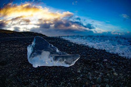 ice cubes on the beach. Shooting Location: Iceland