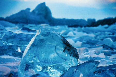 A block of glowing blue ice. Shooting Location: Iceland