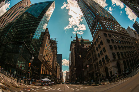 historic buildings and flags. Shooting Location: new york, manhattan