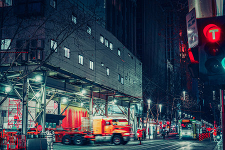 Construction site at night. Shooting Location: melbourne