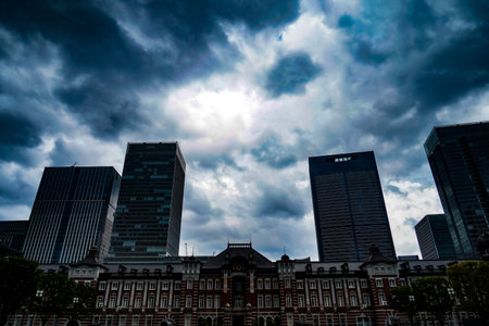Cloudy sky in front of Tokyo Station. Shooting Location: Chiyoda Ward, Tokyoの写真素材