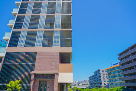 Greenery and high-rise housing. Shooting Location: Hodogaya Ward, Yokohama Cityの写真素材