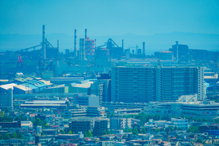 The expansive cityscape of Kawasaki City. Shooting Location: Kawasaki City, Kanagawa Prefectureの写真素材