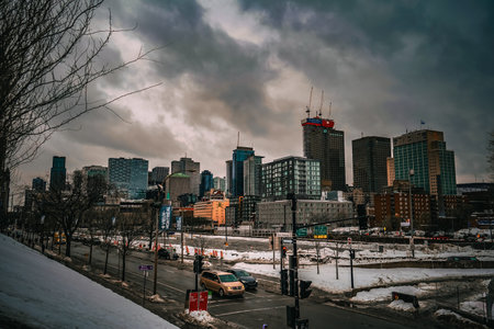 cityscape in the snow. Shooting Location: montreal, canadaの写真素材