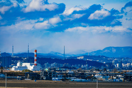 Sendai citys winter scenery and mountains. Shooting Location: Sendai City, Miyagi Prefectureの写真素材