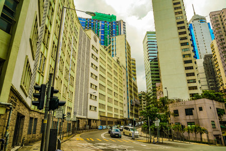 Hong Kongs hilly streets. Shooting Location: Hong Kong Special Administrative Regionの写真素材