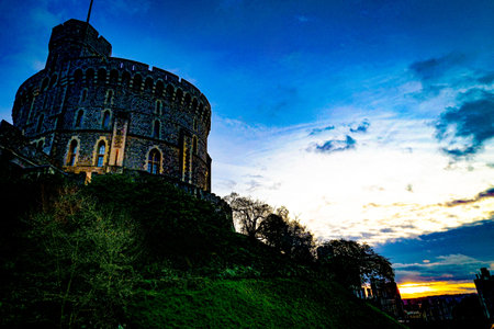 Windsor castle tower and sunset. Shooting Location: UKの写真素材
