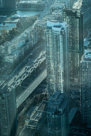 High-rise buildings along the lake. Shooting Location: Toronto