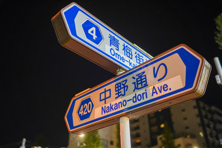 Ome Kaido and Nakano Dori signboards. Shooting Location: Nakano Ward, Tokyoの写真素材