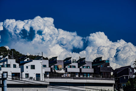 Residential areas and cumulonimbus clouds. Shooting Location: Kanagawa Ward, Yokohama City