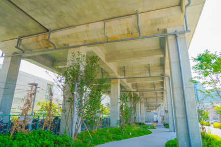 Passage under the elevated track. Shooting Location: Hodogaya Ward, Yokohama Cityの写真素材
