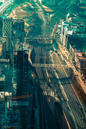 Toronto train and cityscape. Shooting Location: Toronto