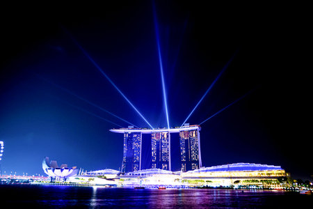 Marina Bay Sands Light Show. Shooting Location: Singaporeの写真素材